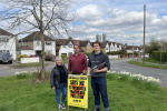 County Councillor Stella Nash, Parliamentary Candidate James Spencer, and District Council Candidate James Cook take a stand against excess housebuilding in Chiswell Green